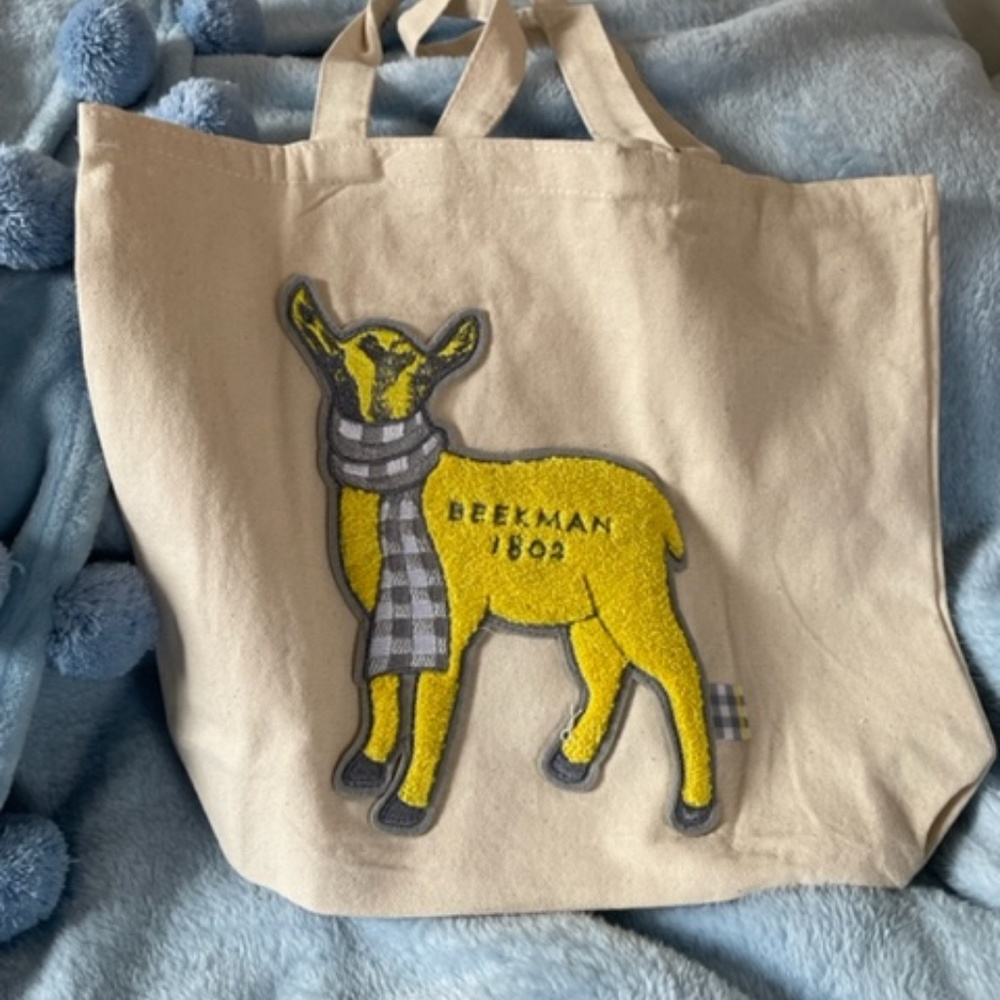Beekman 1802 3D Canvas Tote, Yellow lamb with scarf, new w/o tags